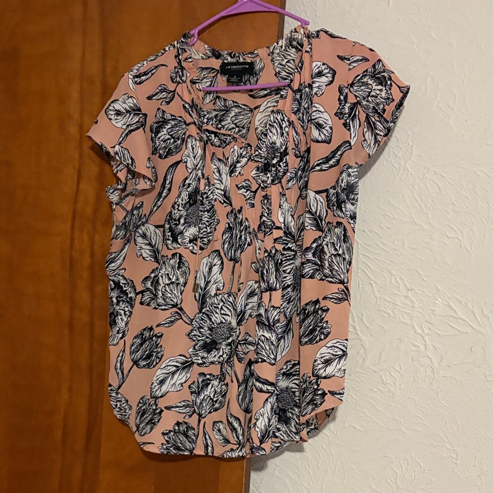 Liz Claiborne Pink and Black Floral Blouse